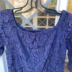 Navy lace short sleeve mini dress
